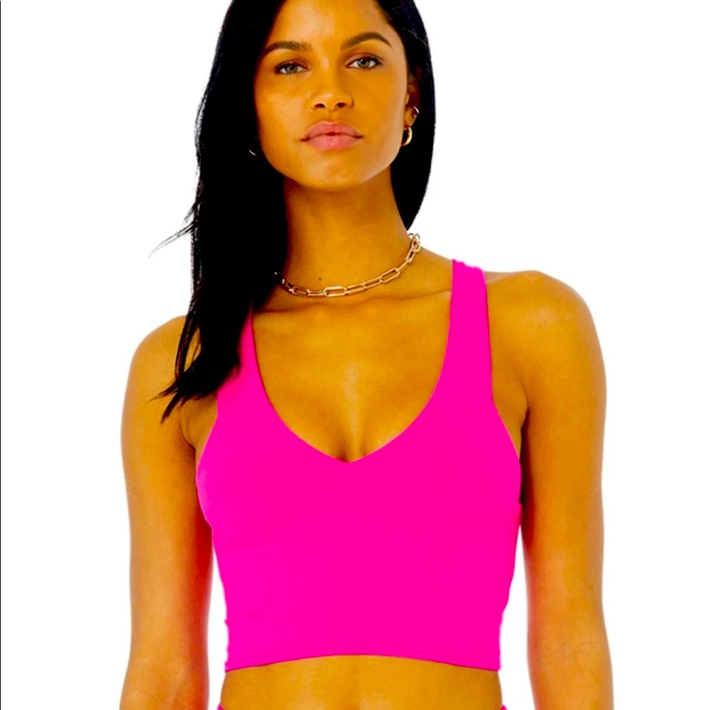 Alo real bra tank neon pink